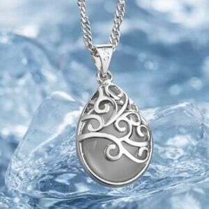 Sterling Silver Necklace w/ Moonstone Teardrop Filigree Pendant Woman's Gift